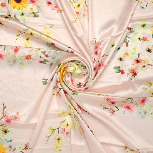 Decorative Multicolour Sunflower Digital Printed Fabric - Japan Satin - FAB VOGUE Studio®