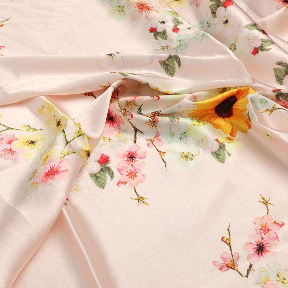 Decorative Multicolour Sunflower Digital Printed Fabric - Japan Satin - FAB VOGUE Studio®