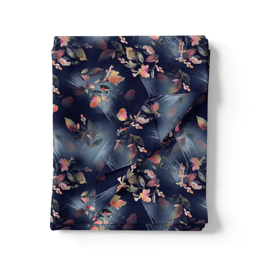 Little Leaves Petals With Blue background Digital Printed Fabric - Japan Satin – js 0 ta07145p6 110 little leaves petals with blue background digital printed fabric japan satin 3