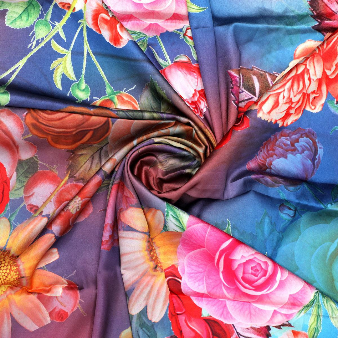 Huge Realistic Flowers Digital Printed Fabric - Japan Satin - FAB VOGUE Studio®