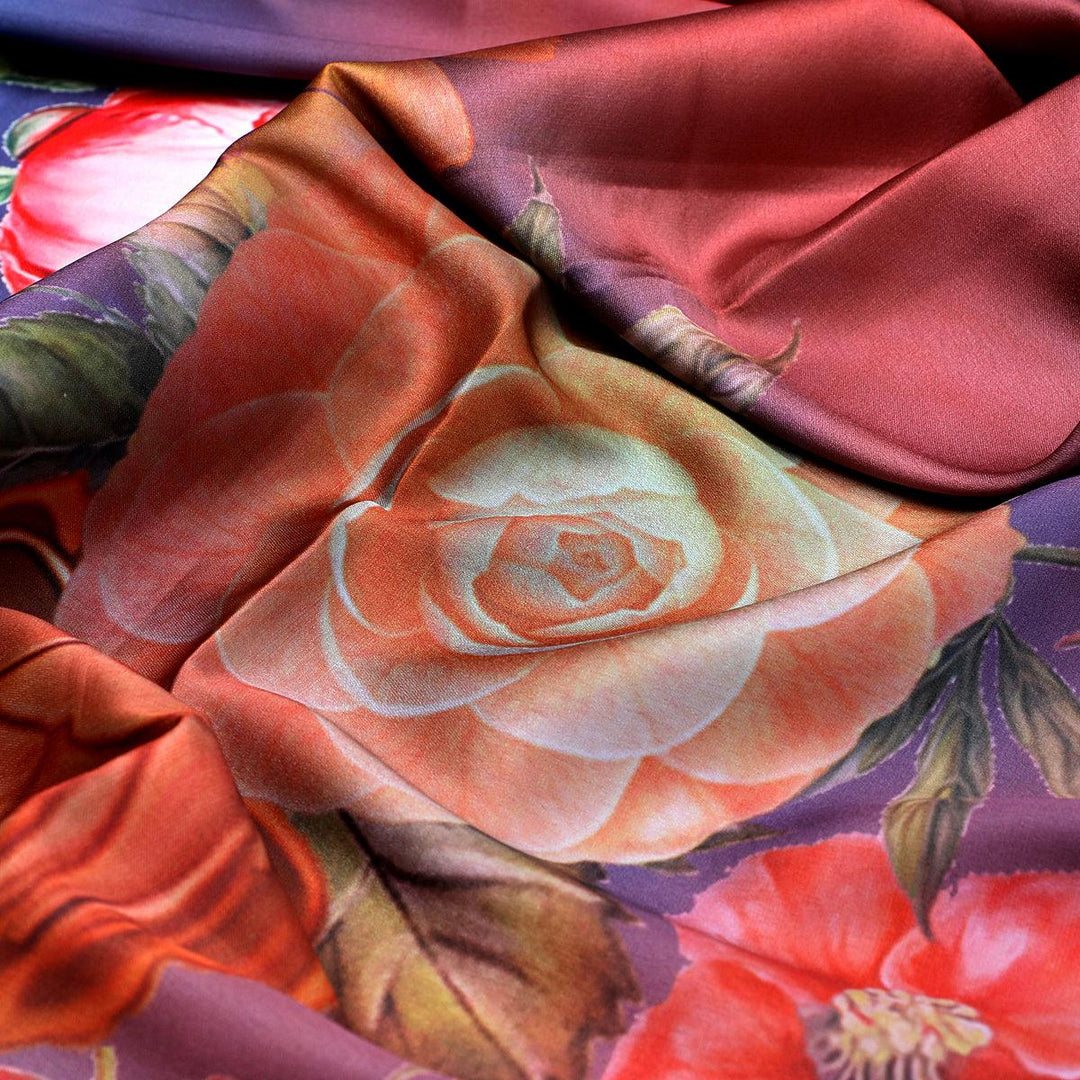 Huge Realistic Flowers Digital Printed Fabric - Japan Satin - FAB VOGUE Studio®