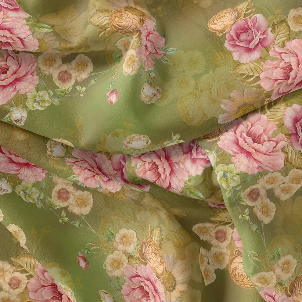 Pink Rose On Green Palate Digital Printed Fabric – js 0 ta07237p4 110 pink rose on green palate digital printed fabric 3