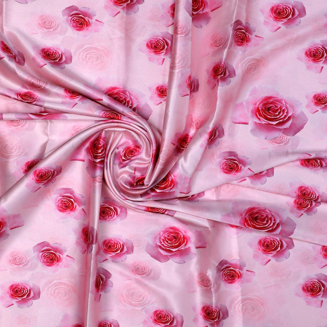Pinkish Rose Allover Digital Printed Fabric - Japan Satin - FAB VOGUE Studio®