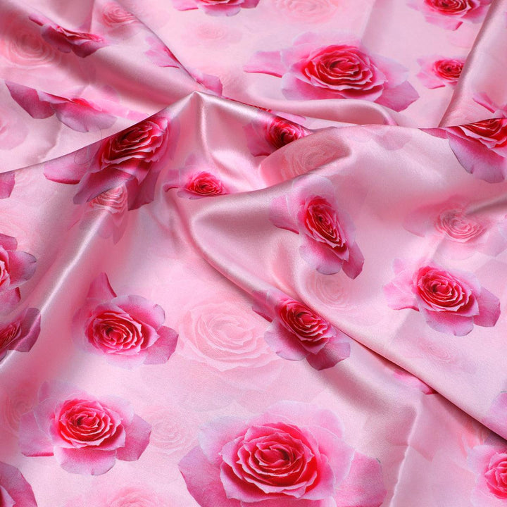 Pinkish Rose Allover Digital Printed Fabric - Japan Satin - FAB VOGUE Studio®
