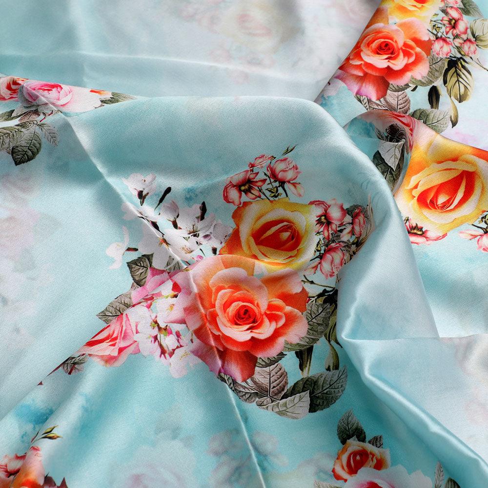 Beautiful Wite Orchid Flower Digital Printed Fabric - Japan Satin - FAB VOGUE Studio®