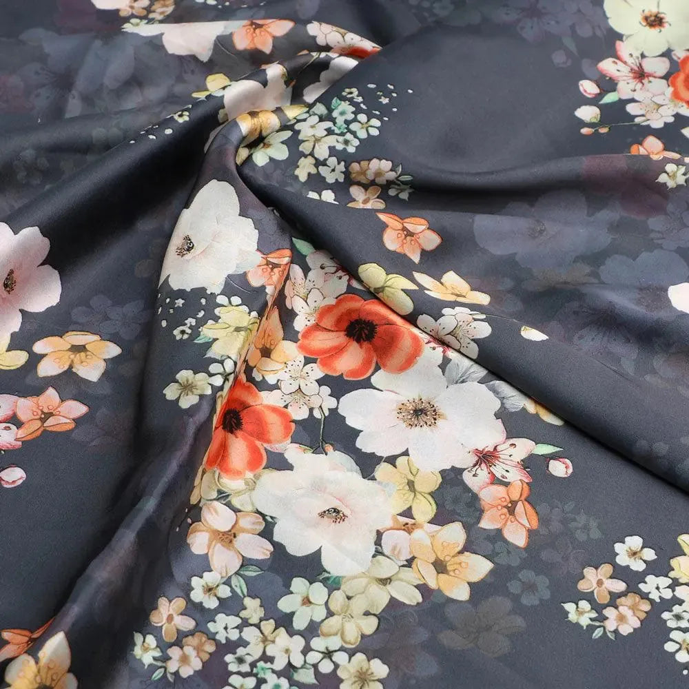 Multicolour Orchid Flower With Grey Background Digital Printed Fabric - Japan Satin – js 0 ta07397p4 110 multicolour orchid flower with grey background digital printed fabric japan satin 3