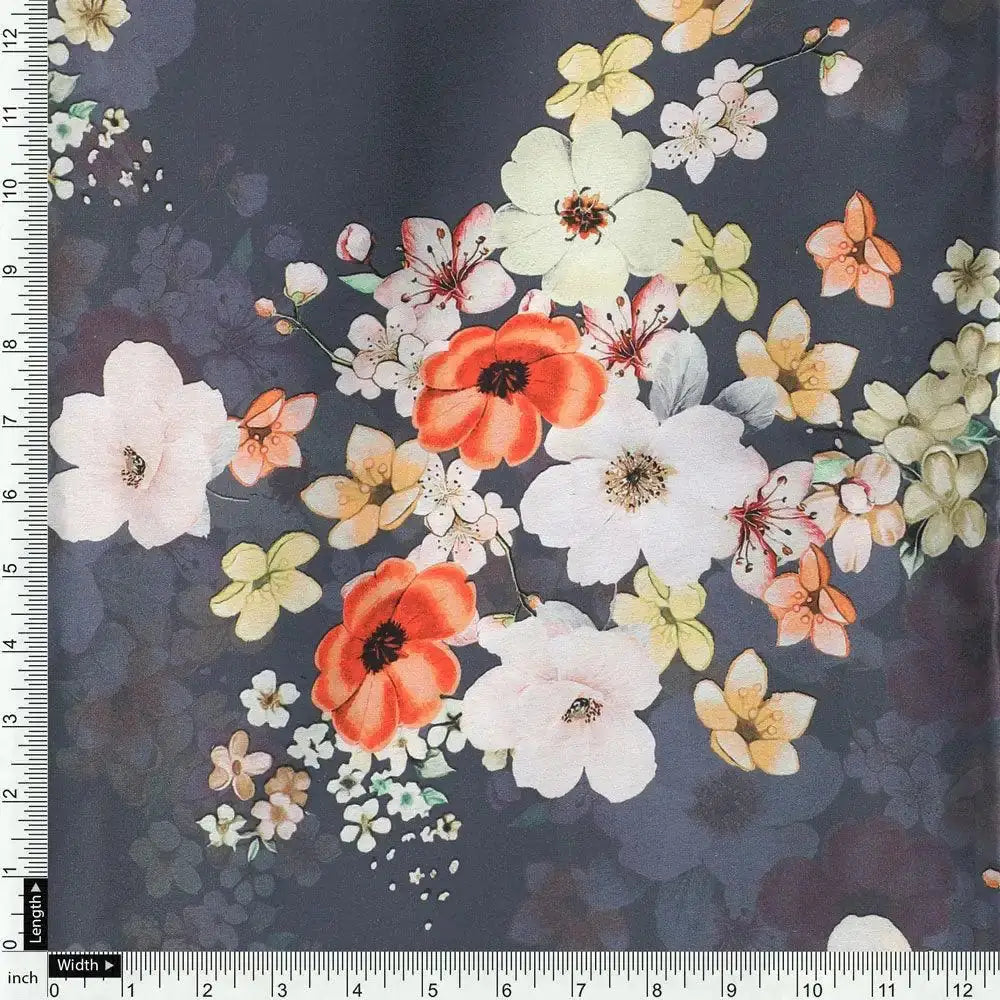 Multicolour Orchid Flower With Grey Background Digital Printed Fabric - Japan Satin – js 0 ta07397p4 110 multicolour orchid flower with grey background digital printed fabric japan satin 4