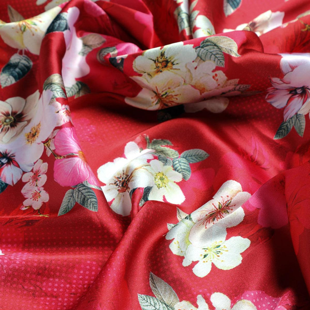 Big Narcissus Multi Colour Flower Digital Printed Fabric - Japan Satin - FAB VOGUE Studio®