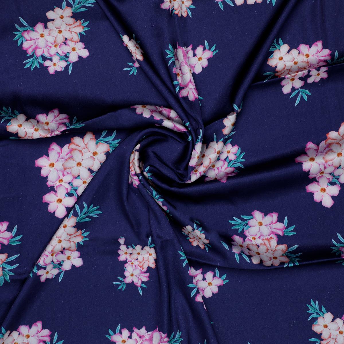 Violet Flower Bunch Digital Printed Fabric - Japan Satin - FAB VOGUE Studio®