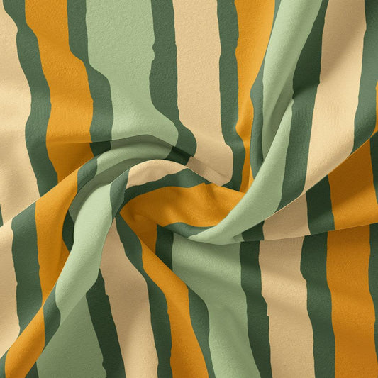 Yellow Green Stripes Digital Printed Fabric - Japan Satin - FAB VOGUE Studio®