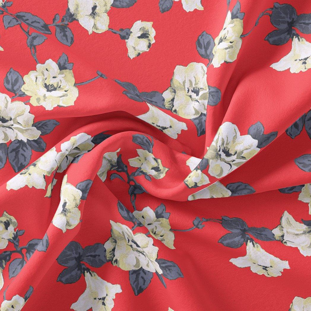 Red And White Flower Digital Printed Fabric - FAB VOGUE Studio®