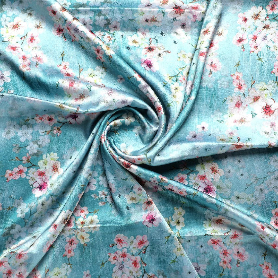 Periwinkle Floral Spring Flower Digital Printed Fabric - Japan Satin - FAB VOGUE Studio®