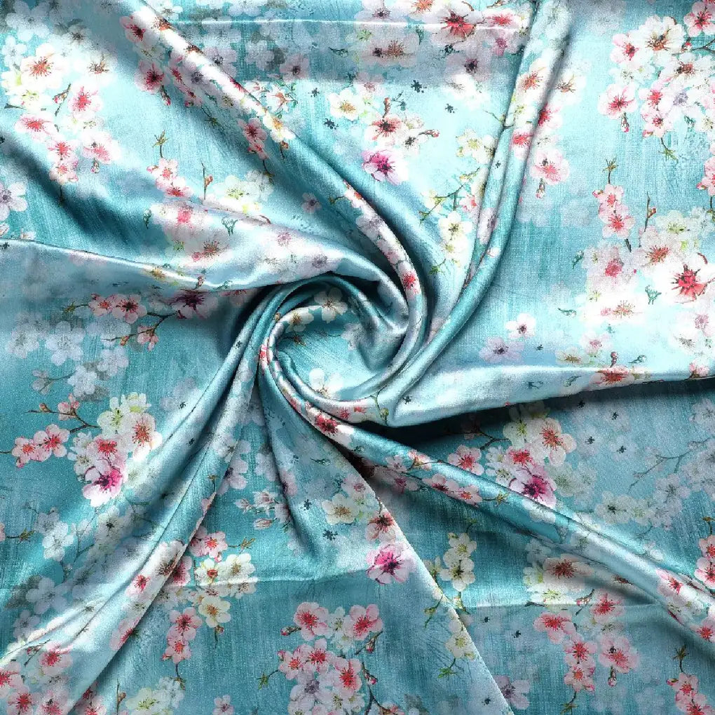 Periwinkle Floral Spring Flower Digital Printed Fabric - Japan Satin – js 0 ta07570p4 110 periwinkle floral spring flower digital printed fabric japan satin 1