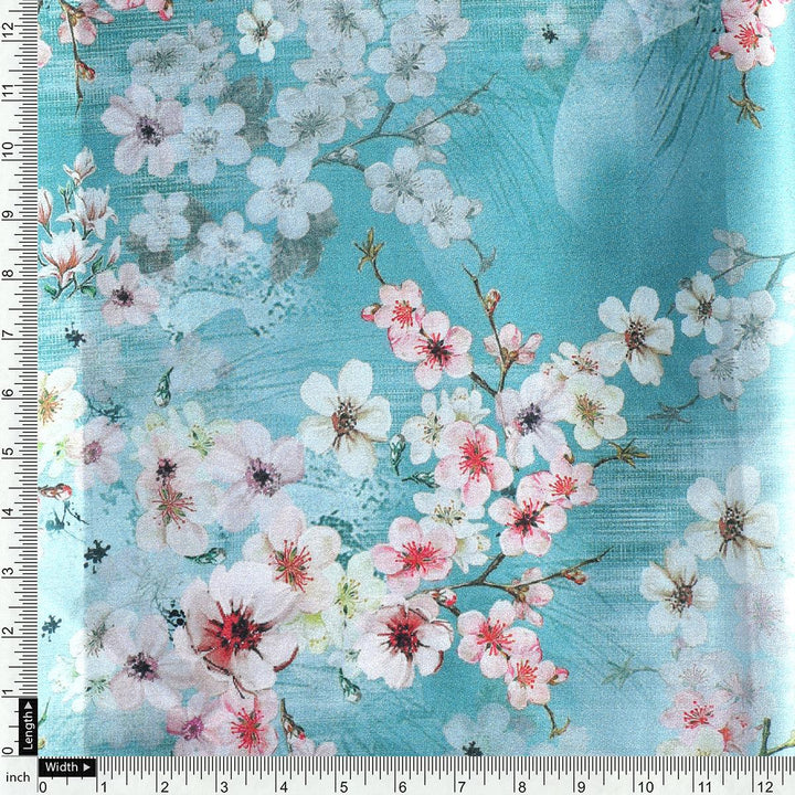 Periwinkle Floral Spring Flower Digital Printed Fabric - Japan Satin - FAB VOGUE Studio®