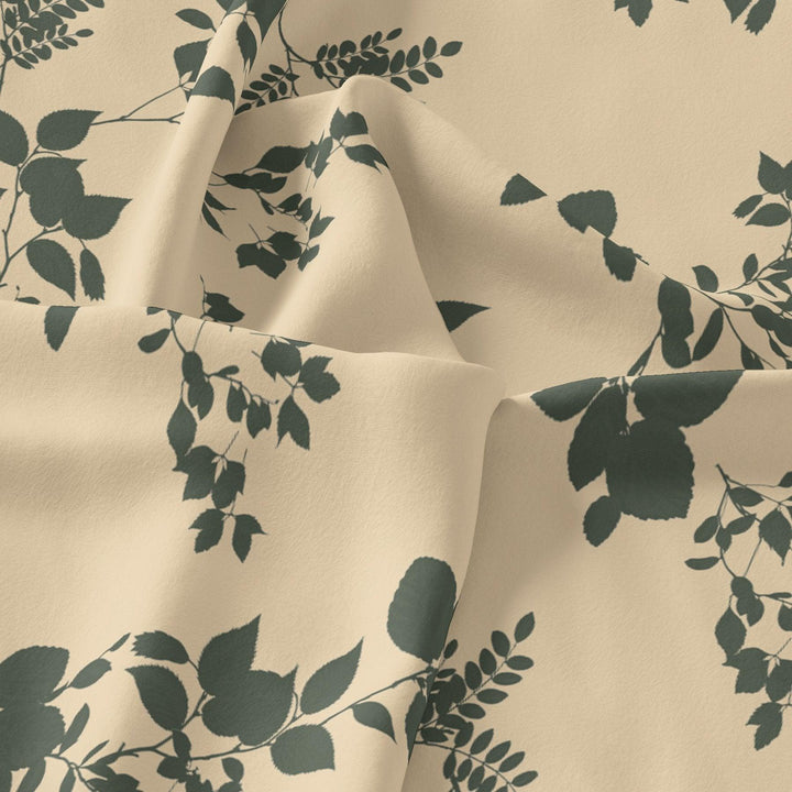 Olive Stalk And Leaves Digital Printed Fabric - FAB VOGUE Studio®