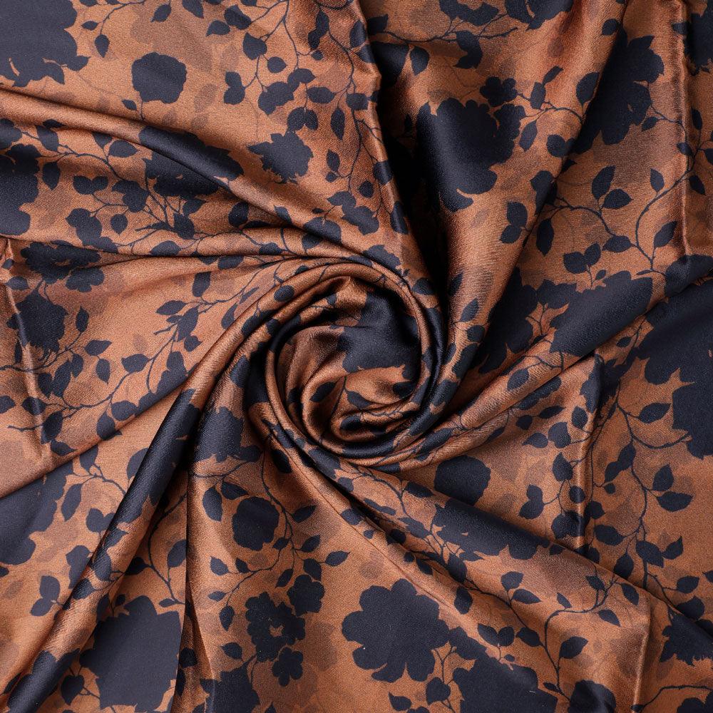Black And Rustic Look Flower Digital Printed Fabric - Japan Satin - FAB VOGUE Studio®