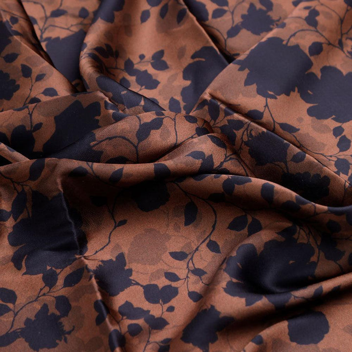Black And Rustic Look Flower Digital Printed Fabric - Japan Satin - FAB VOGUE Studio®