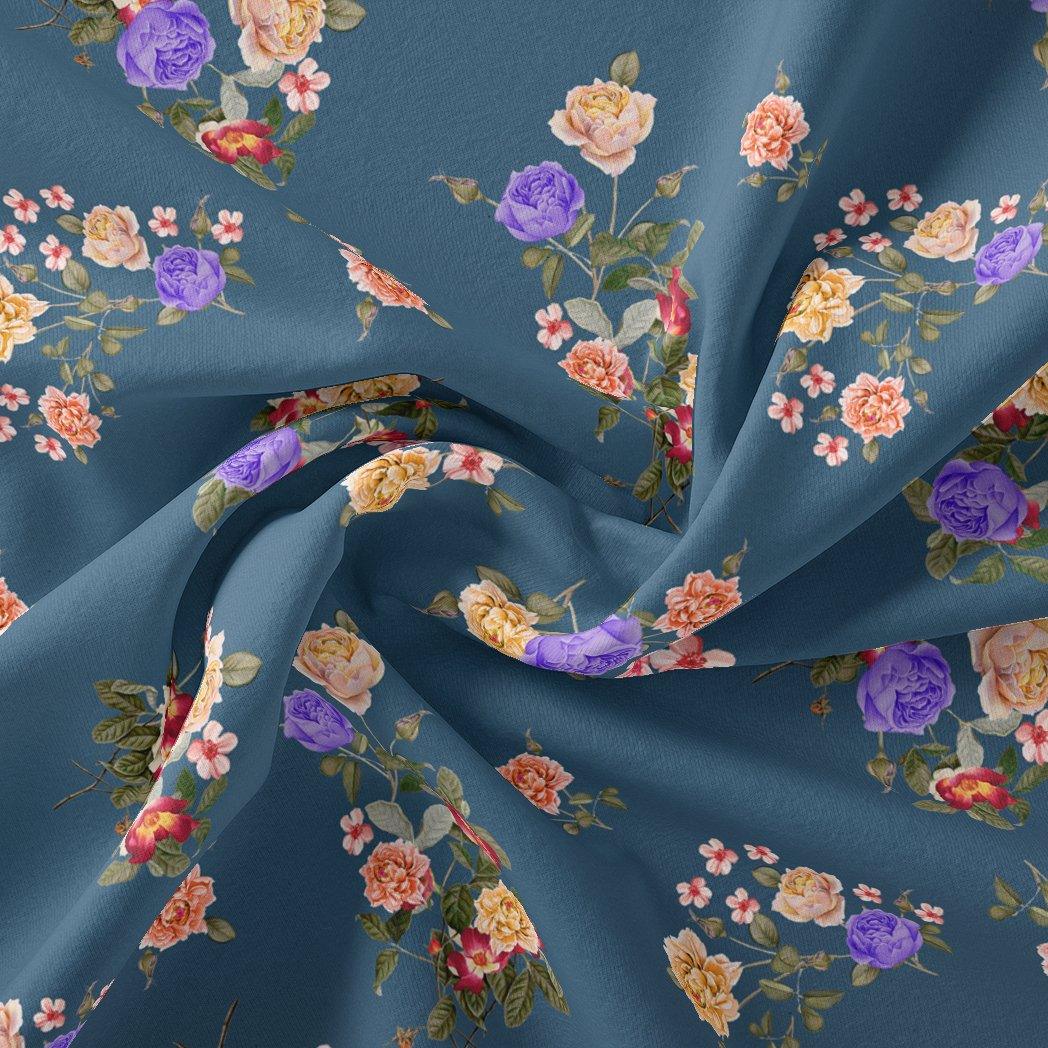 Colourful Flower Bunch Digital Printed Fabric - Japan Satin - FAB VOGUE Studio®