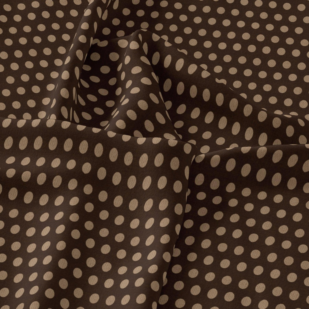 Brown Polka Dot Digital Printed Fabric - Japan Satin - FAB VOGUE Studio®