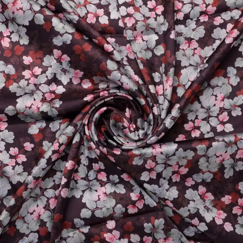 Beautiful Pink With Grey Leaves Digital Printed Fabric - Japan Satin – js 0 ta07717p2 110 beautiful pink with grey leaves digital printed fabric japan satin 1
