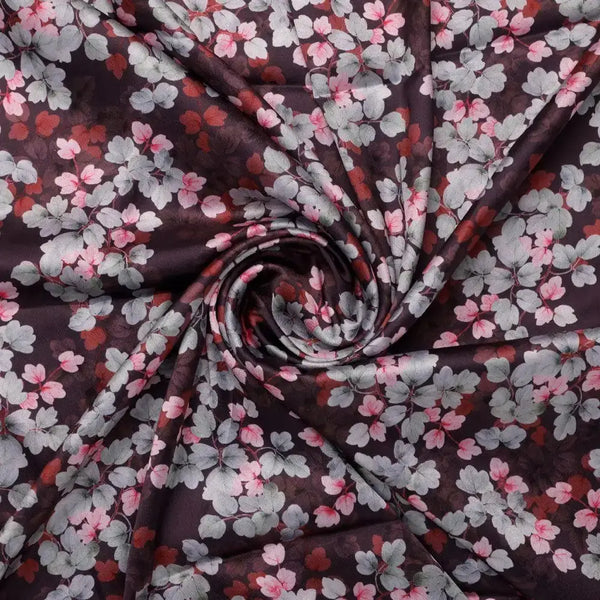 Beautiful Pink With Grey Leaves Digital Printed Fabric - Japan Satin – js 0 ta07717p2 110 beautiful pink with grey leaves digital printed fabric japan satin 1