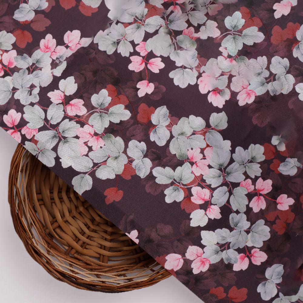 Beautiful Pink With Grey Leaves Digital Printed Fabric - Japan Satin - FAB VOGUE Studio®
