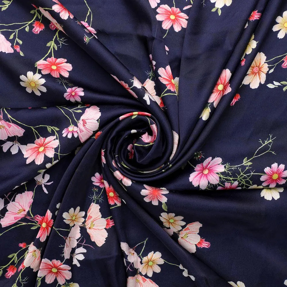 Tiny Colorfull Orchids Floral With Blue Background Digital Printed Fabric - Japan Satin – js 0 ta07814p1 110 tiny colorfull orchids floral with blue background digital printed fabric japan satin 1