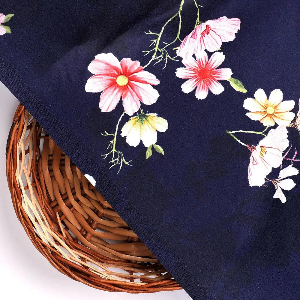 Tiny Colorfull Orchids Floral With Blue Background Digital Printed Fabric - Japan Satin – js 0 ta07814p1 110 tiny colorfull orchids floral with blue background digital printed fabric japan satin 2