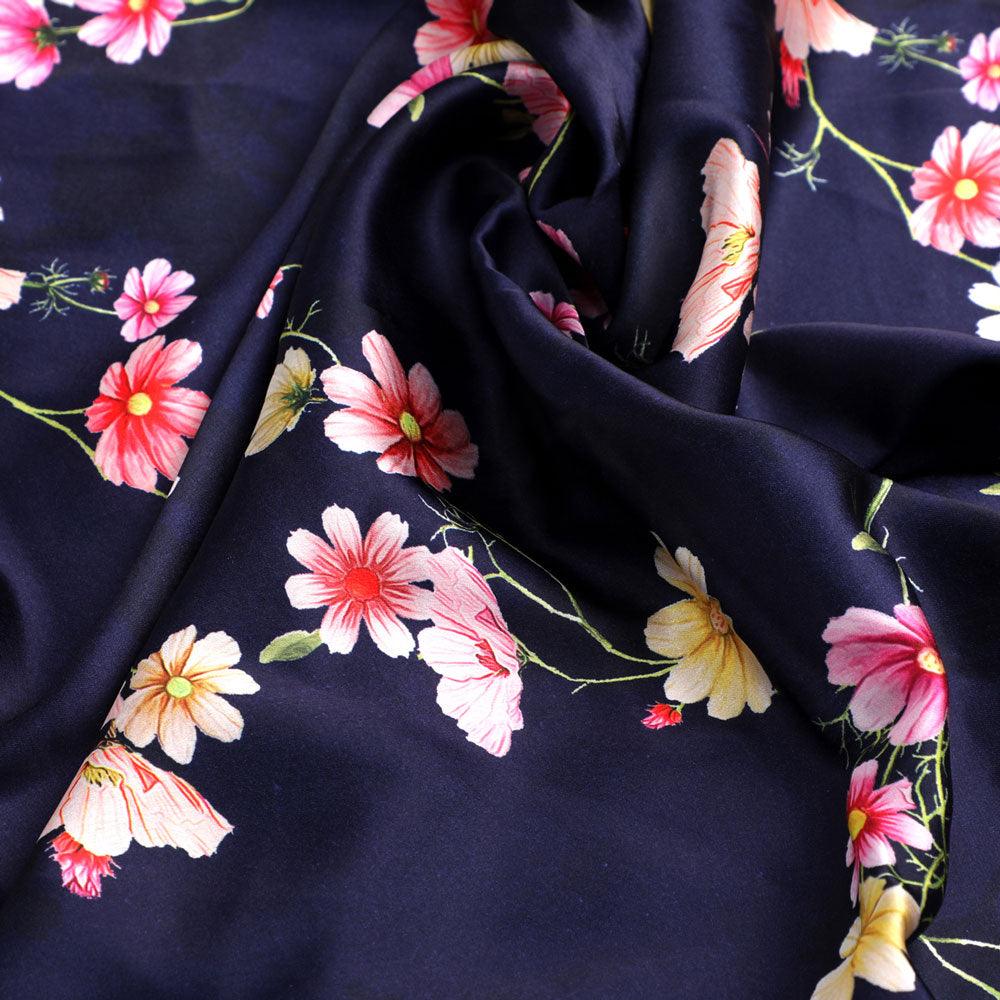 Tiny Colorfull Orchids Floral With Blue Background Digital Printed Fabric - Japan Satin – js 0 ta07814p1 110 tiny colorfull orchids floral with blue background digital printed fabric japan satin 3