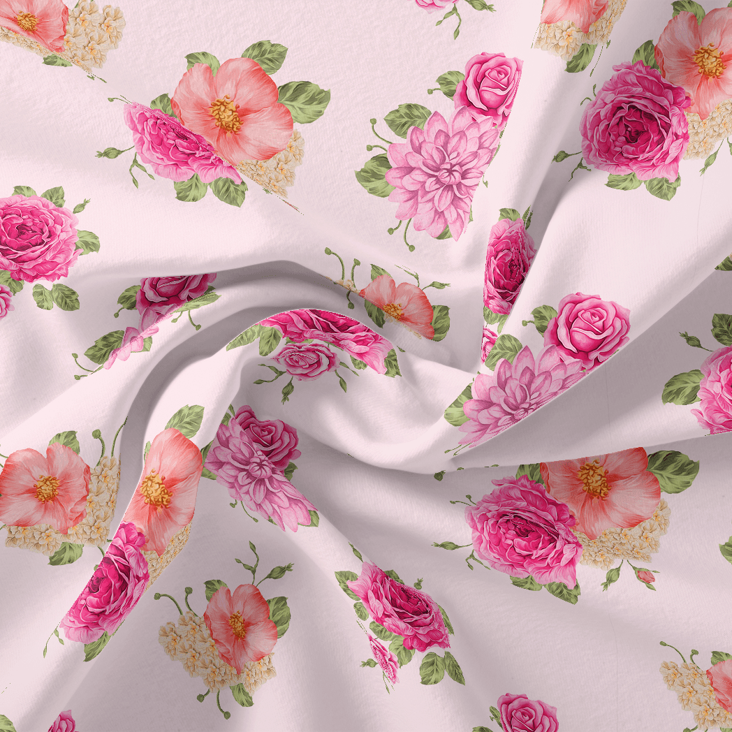 Simple And Beautiful Roses With Pink Lotus Digital Printed Fabric - FAB VOGUE Studio®