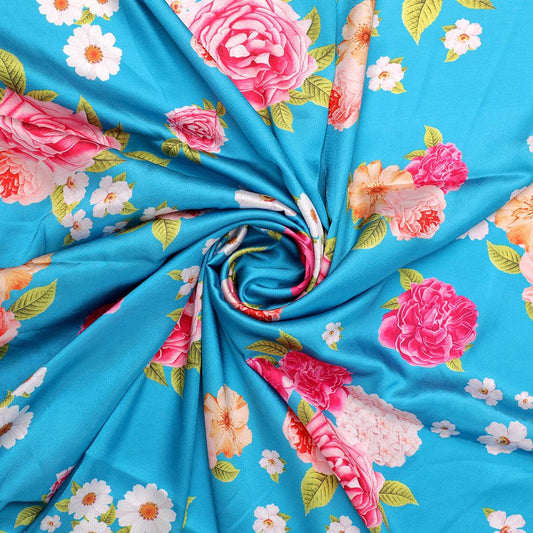 Beautiful Multicolour Anemone Roses Digital Printed Fabric - Japan Satin - FAB VOGUE Studio®