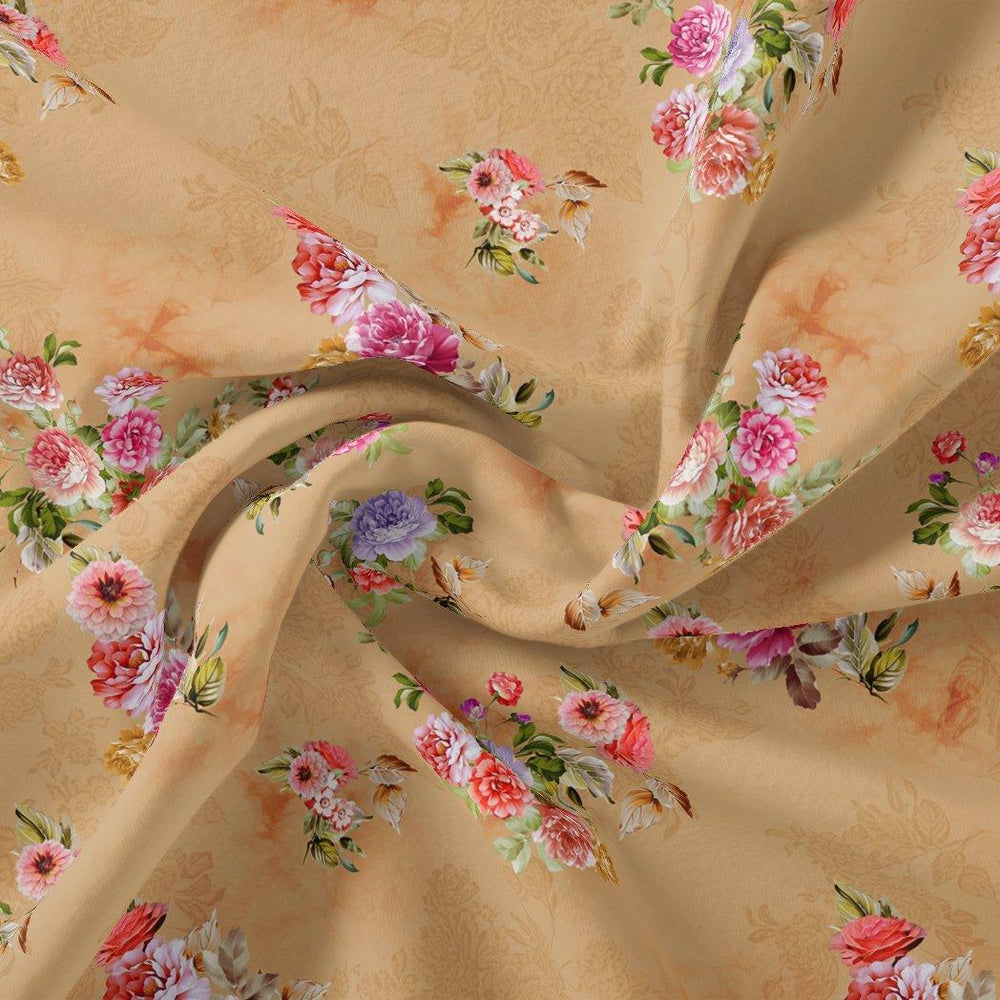 Chintz Pink Florish Flower Digital Printed Fabric - Japan Satin - FAB VOGUE Studio®