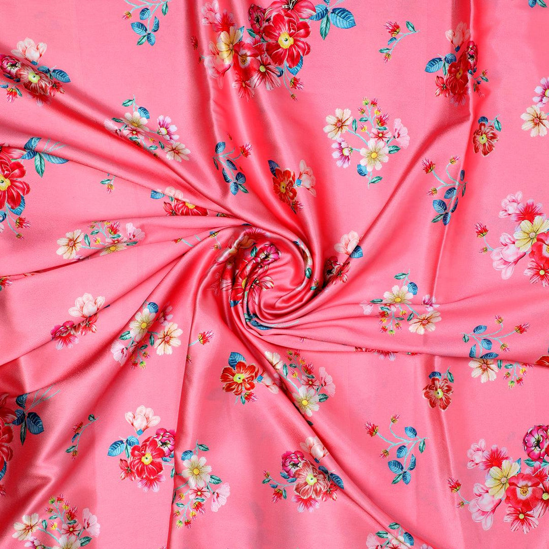 Calico Colorful Flower Digital Printed Fabric - Japan Satin - FAB VOGUE Studio®