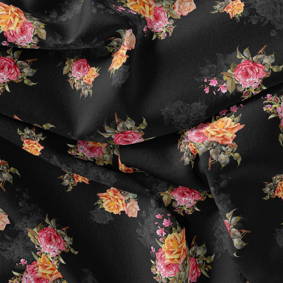 Dominant Yellow And Red Rose Digital Printed Fabric - FAB VOGUE Studio®