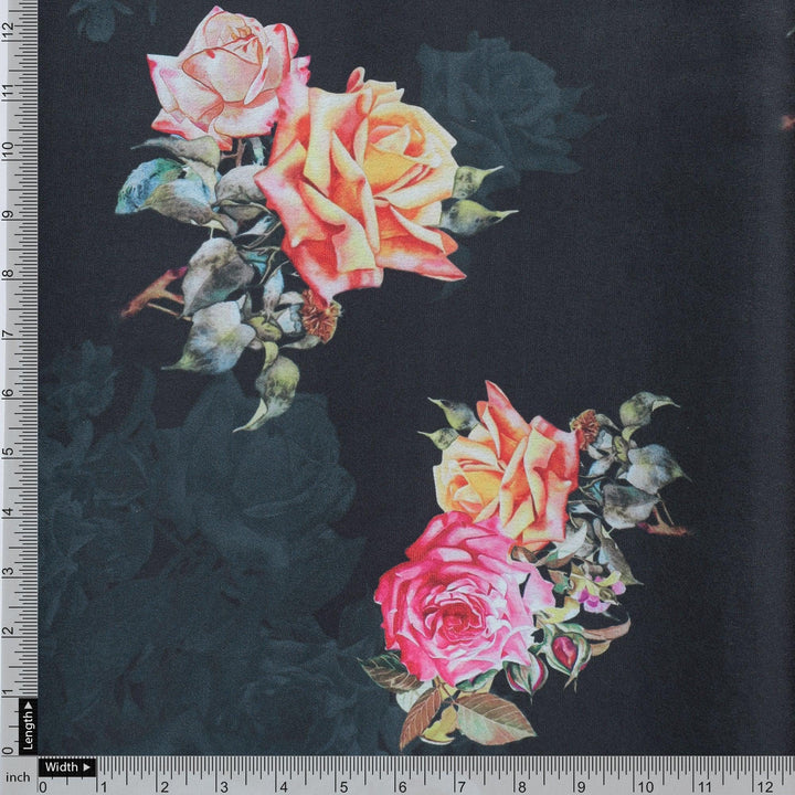 Dominant Yellow And Red Rose Digital Printed Fabric - Japan Satin - FAB VOGUE Studio®