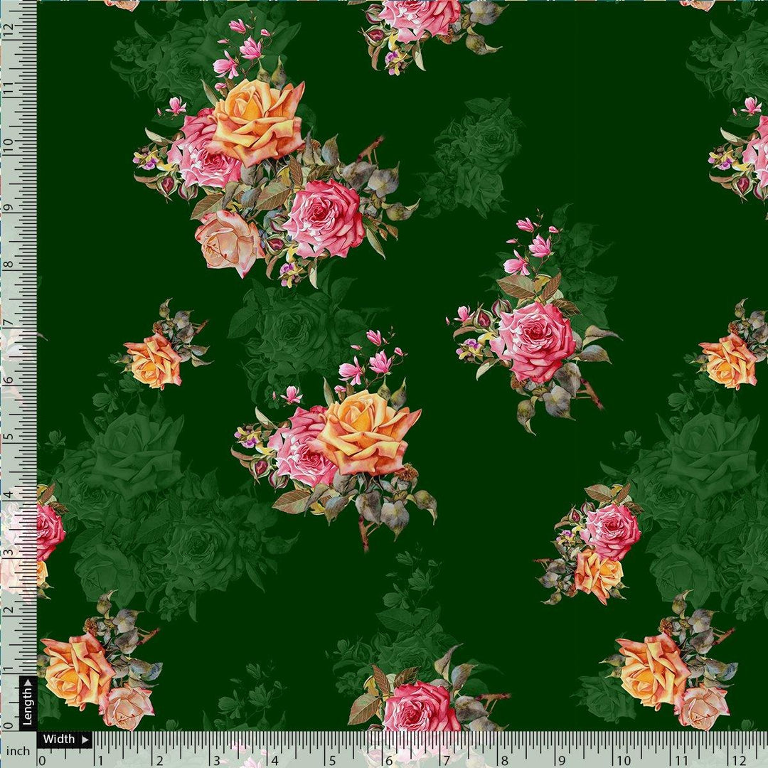 Beautiful Roses With Leaves Digital Printed Fabric - FAB VOGUE Studio®