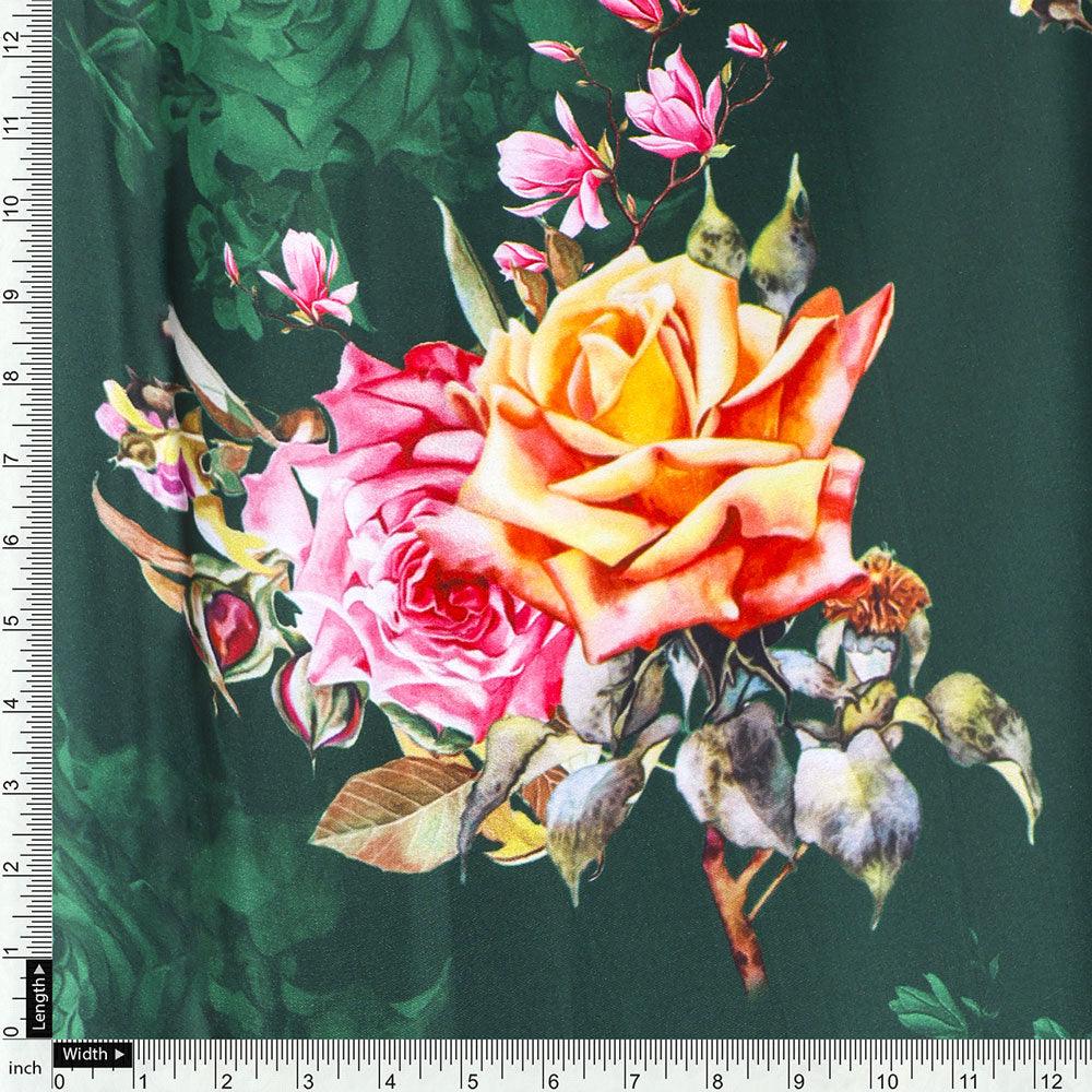Beautiful Roses With Leaves Digital Printed Fabric - Japan Satin - FAB VOGUE Studio®