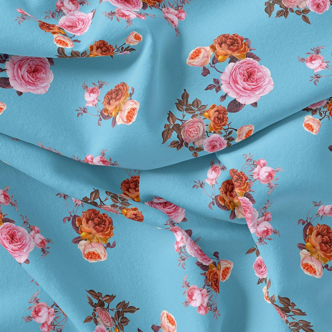 Blissful Pink Roses Digital Printed Fabric - FAB VOGUE Studio®