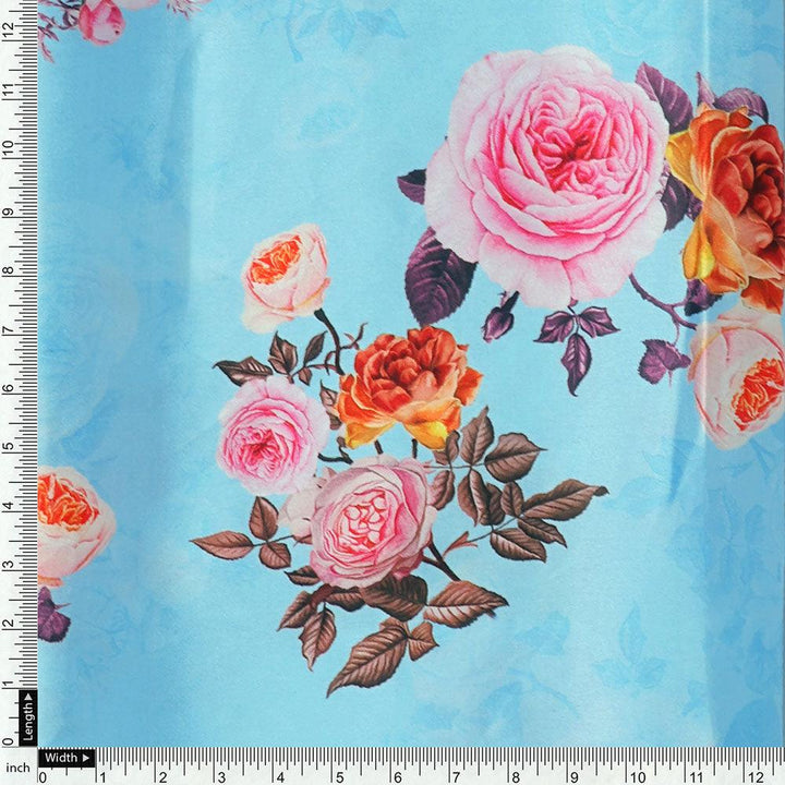 Blissful Pink Roses Digital Printed Fabric - Japan Satin - FAB VOGUE Studio®
