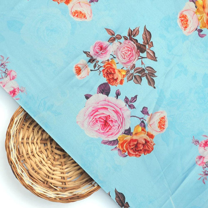 Blissful Pink Roses Digital Printed Fabric - Japan Satin - FAB VOGUE Studio®