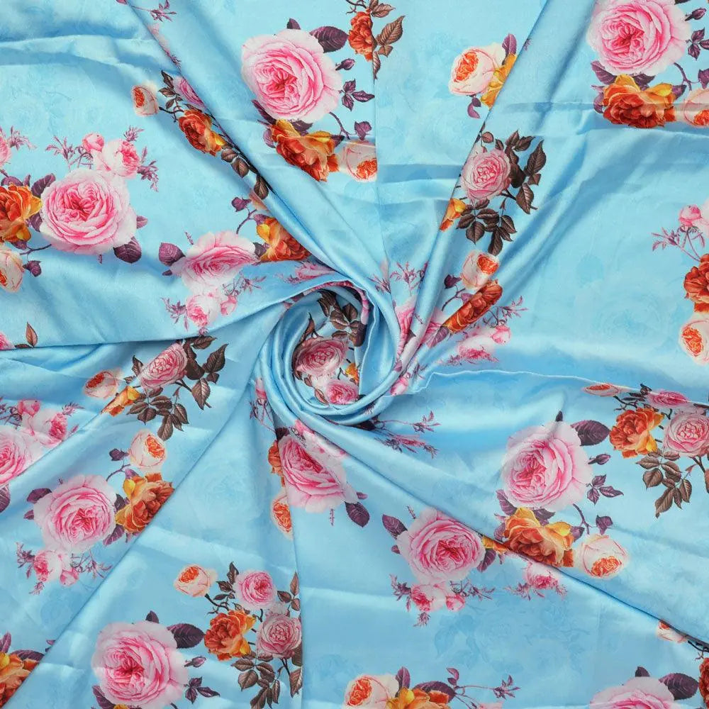 Blissful Pink Roses Digital Printed Fabric - Japan Satin - FAB VOGUE Studio®