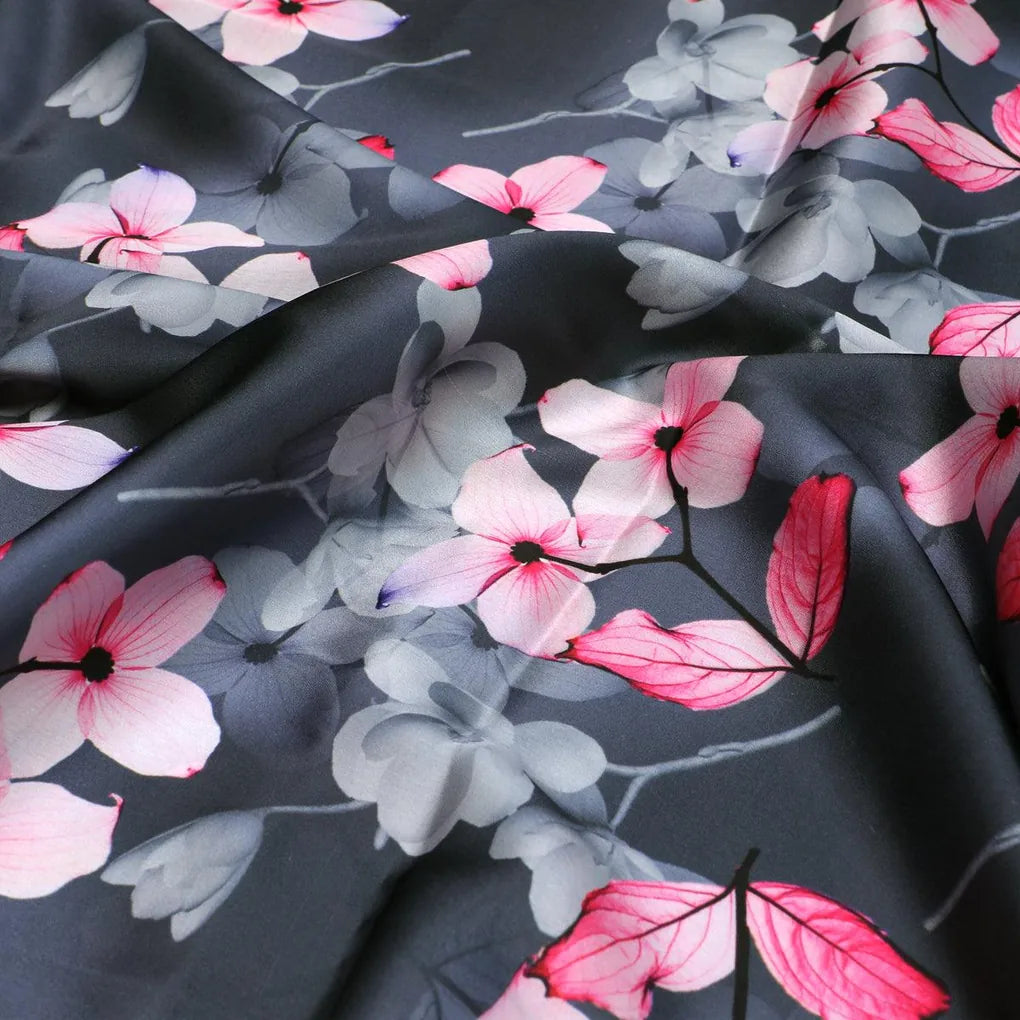 Pink Orchid Flower With Grey Background Digital Printed Fabric - Japan Satin – js 0 ta08291p 110 pink orchid flower with grey background digital printed fabric japan satin 3