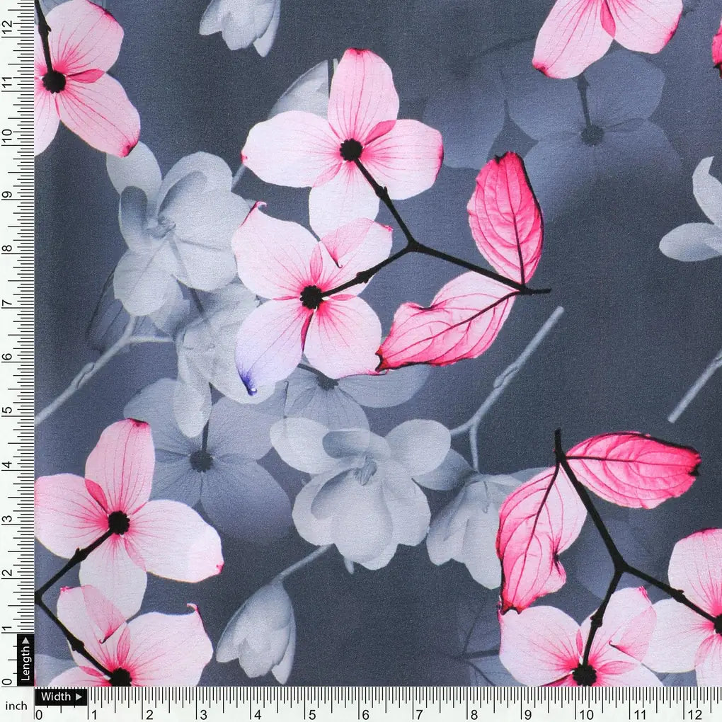 Pink Orchid Flower With Grey Background Digital Printed Fabric - Japan Satin – js 0 ta08291p 110 pink orchid flower with grey background digital printed fabric japan satin 4