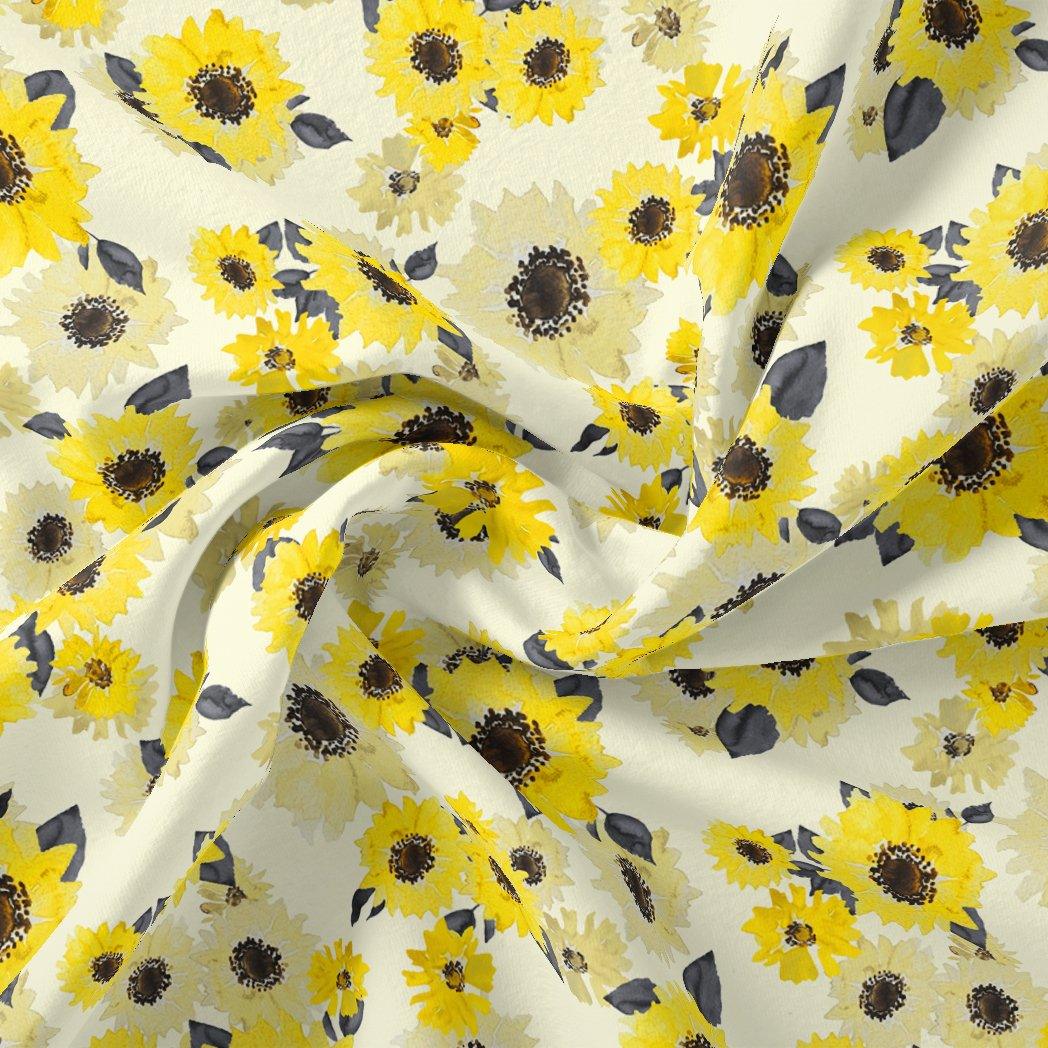 Morden Classic Yellow Sunflower Digital Printed Fabric - Japan Satin - FAB VOGUE Studio®