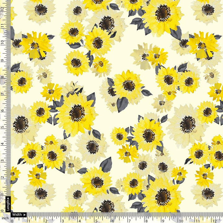 Morden Classic Yellow Sunflower Digital Printed Fabric - Japan Satin - FAB VOGUE Studio®