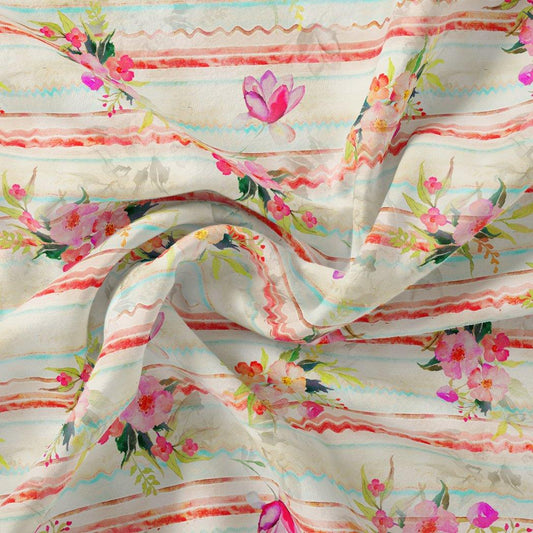 Decorative Watercolour Spring Floral Digital Printed Fabric - Japan Satin - FAB VOGUE Studio®