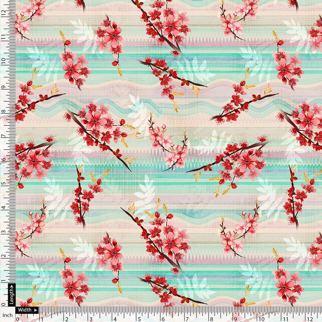 Red Spring With Decorative Background Digital Printed Fabric - Japan Satin - FAB VOGUE Studio®