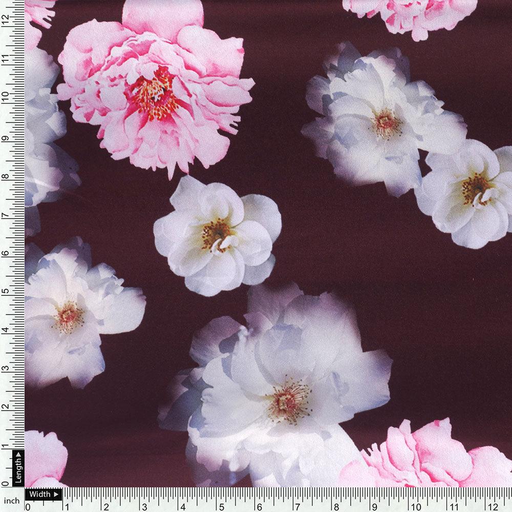 Attractive Pink Roses With Grey Digital Printed Fabric - Japan Satin - FAB VOGUE Studio®