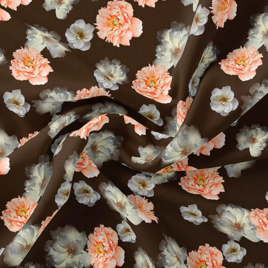 Blooming Orange Roses With Grey Digital Printed Fabric - Japan Satin – js 0 ta08328p4 110 blooming orange roses with grey digital printed fabric japan satin 1