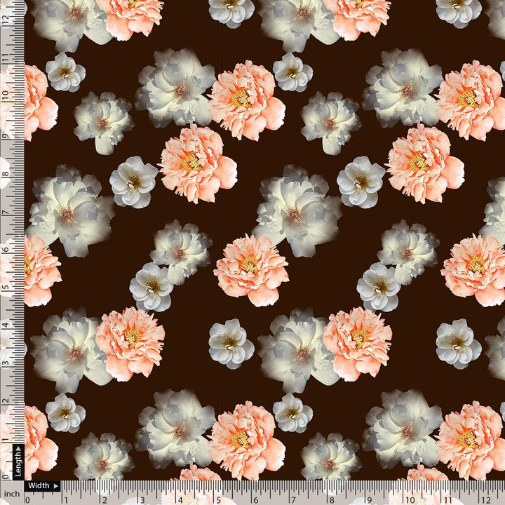 Blooming Orange Roses With Grey Digital Printed Fabric - Japan Satin - FAB VOGUE Studio®